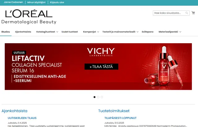 L'Oréal Dermatological Beauty -verkkokaupan etusivu